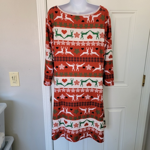 Yelete Women's Faire Isle Print Reindeer Holiday Microfiber Tunic Top Dress 3XL - Picture 4 of 10